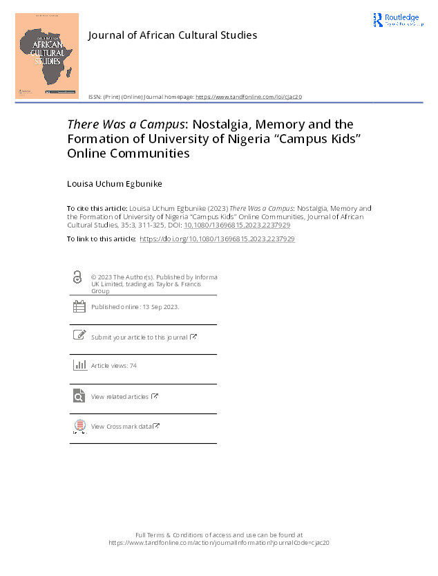 There Was a Campus: Nostalgia, Memory and the Formation of University of Nigeria “Campus Kids” Online Communities Thumbnail