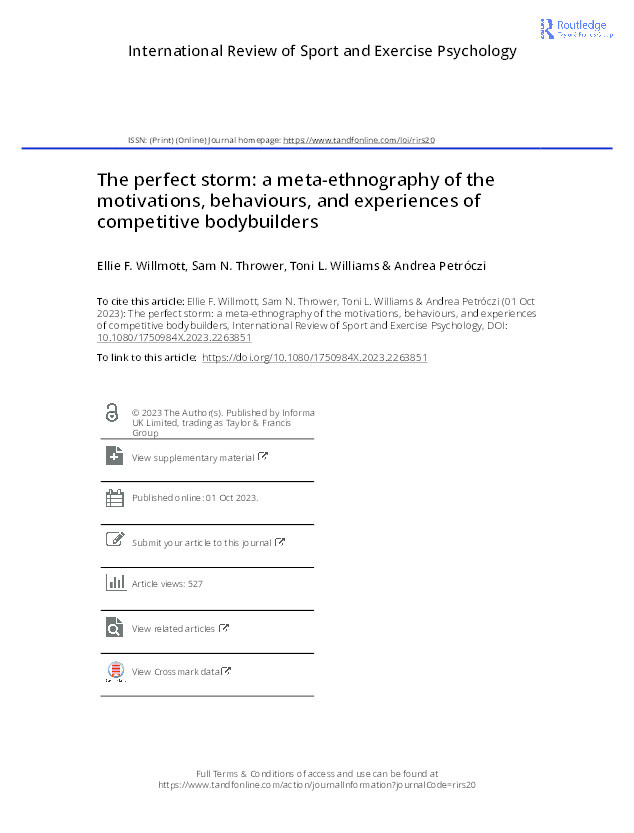 The perfect storm: A meta-ethnography of the motivations, behaviours, and experiences of competitive bodybuilders Thumbnail