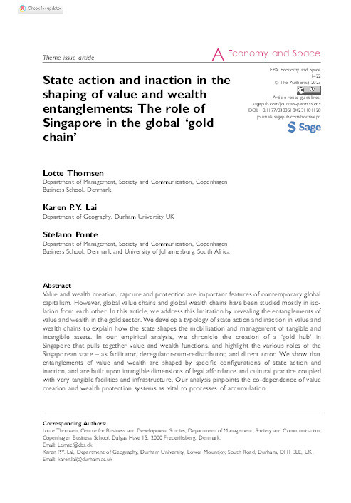State action and inaction in the shaping of value and wealth entanglements: The role of Singapore in the global ‘gold chain’ Thumbnail