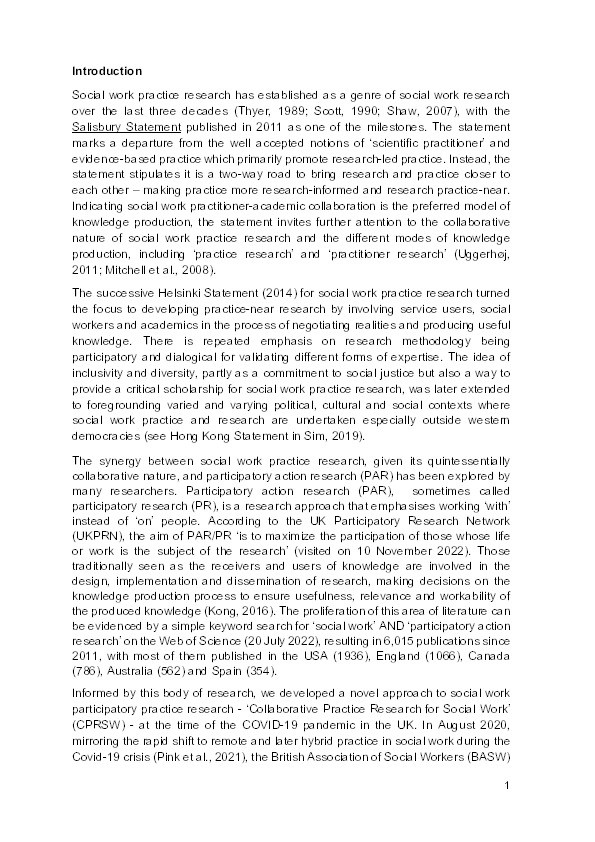 Collaborative practice research in social work: piloting a model for research and professional learning during COVID-19 Thumbnail