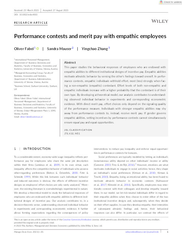 Performance Contests and Merit Pay with Empathic Employees Thumbnail