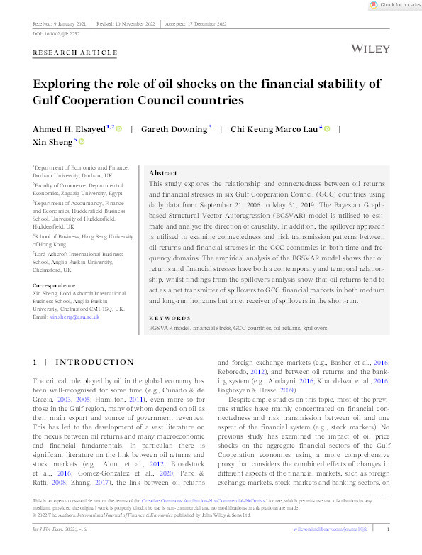 Exploring the role of oil shocks on the financial stability of Gulf Cooperation Council countries Thumbnail