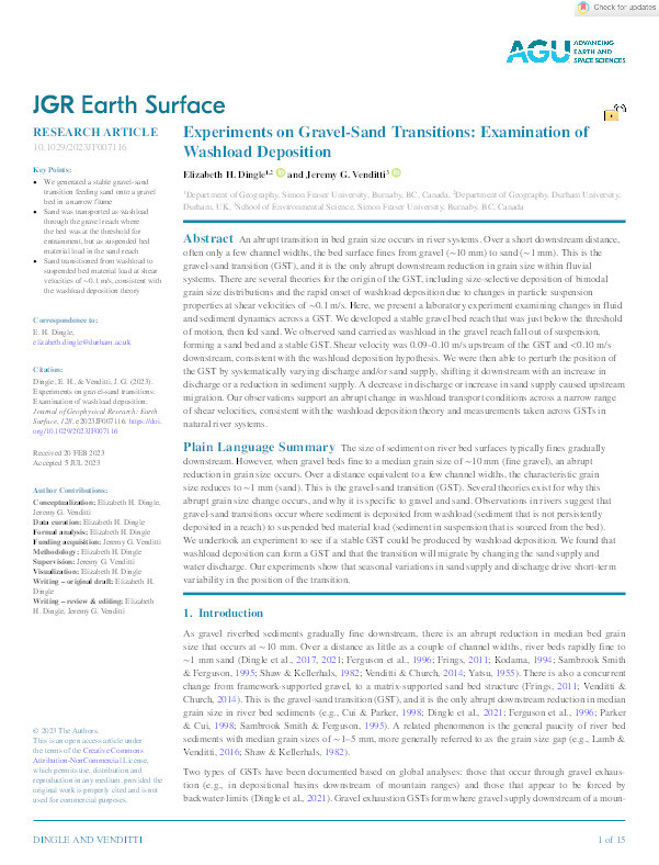 Experiments on Gravel‐Sand Transitions: Examination of Washload Deposition Thumbnail