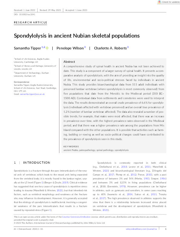 Spondylolysis in ancient Nubian skeletal populations Thumbnail