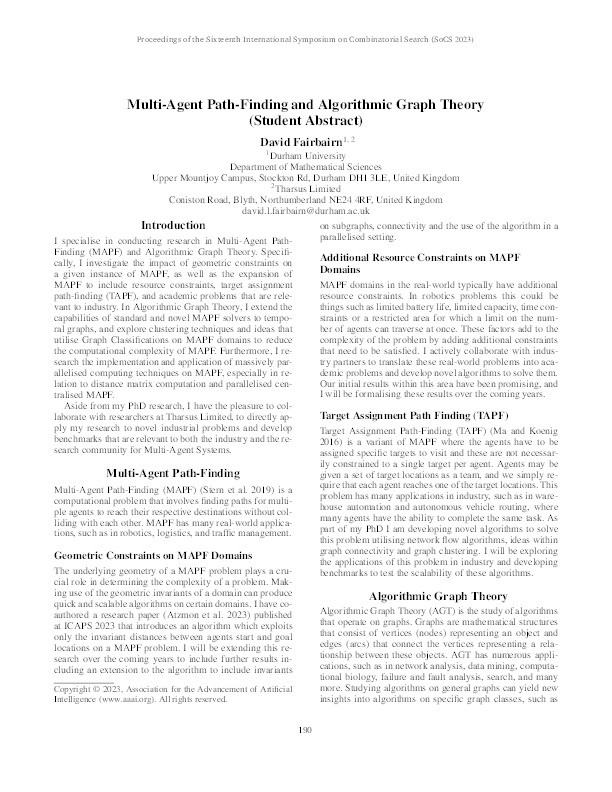 Multi-Agent Path-Finding and Algorithmic Graph Theory (Student Abstract) Thumbnail
