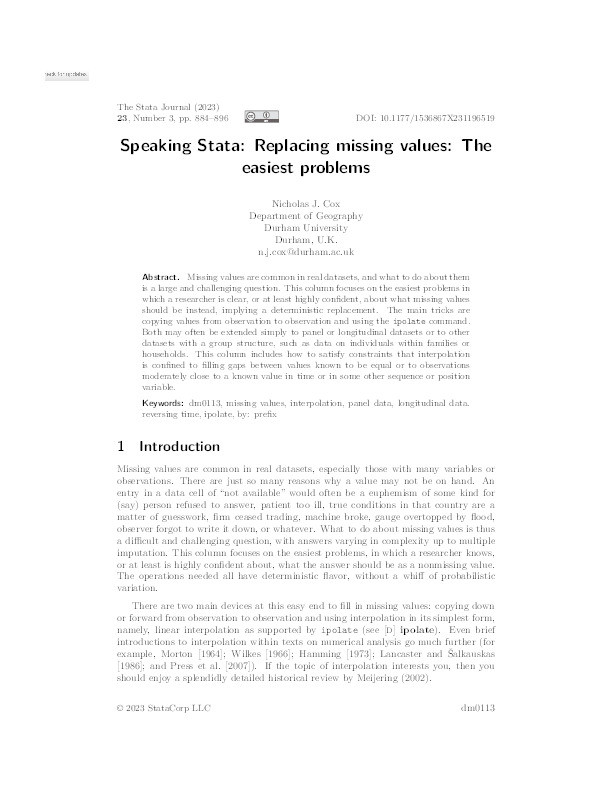 Speaking Stata: Replacing missing values: The easiest problems Thumbnail
