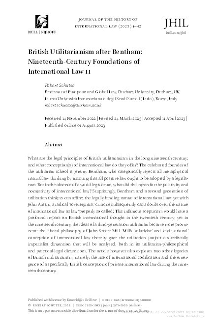 British Utilitarianism after Bentham: Nineteenth-Century Foundations of International Law II Thumbnail