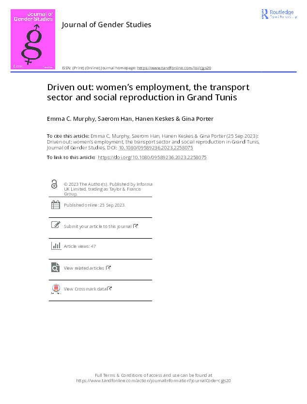 Driven out: women’s employment, the transport sector and social reproduction in Grand Tunis Thumbnail
