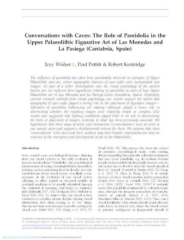 Conversations with Caves: The Role of Pareidolia in the Upper Palaeolithic Figurative Art of Las Monedas and La Pasiega (Cantabria, Spain) Thumbnail