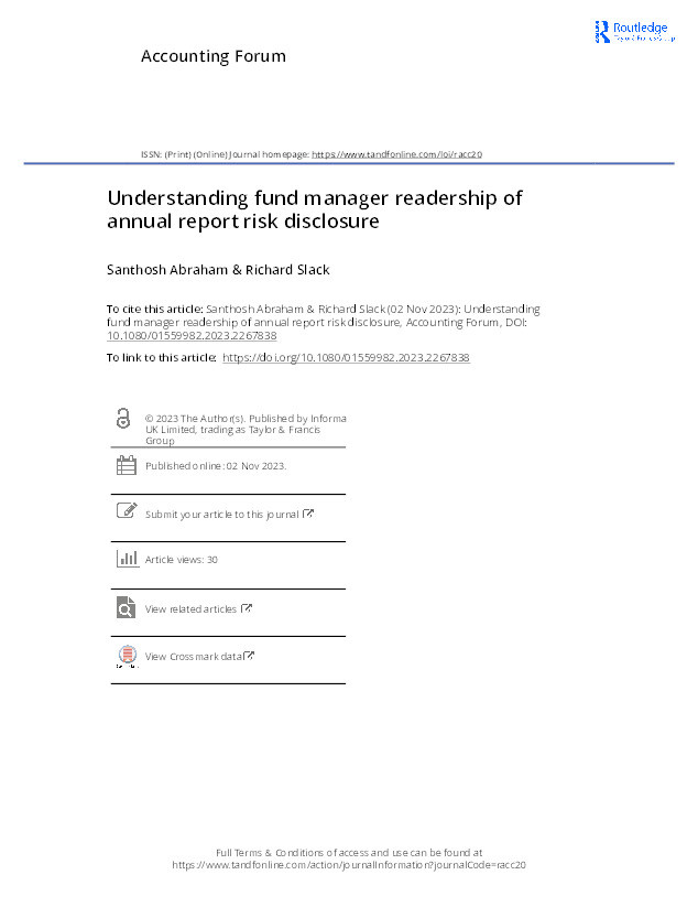 Understanding Fund Manager readership of annual report risk disclosure Thumbnail