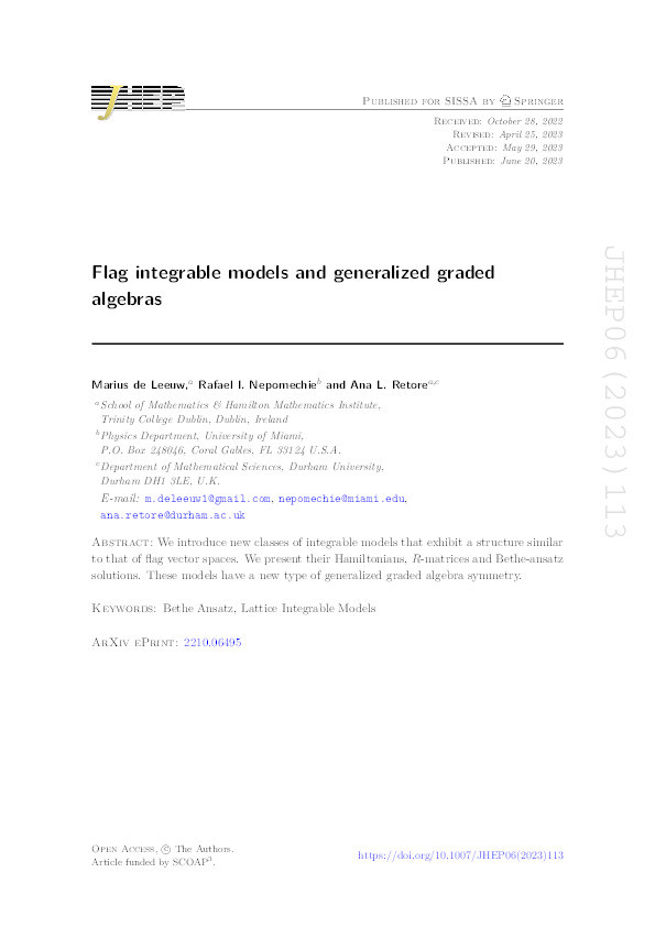 Flag integrable models and generalized graded algebras Thumbnail