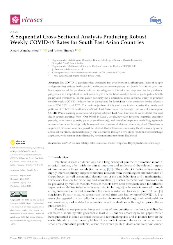 A Sequential Cross-Sectional Analysis Producing Robust Weekly COVID-19 Rates for South East Asian Countries Thumbnail