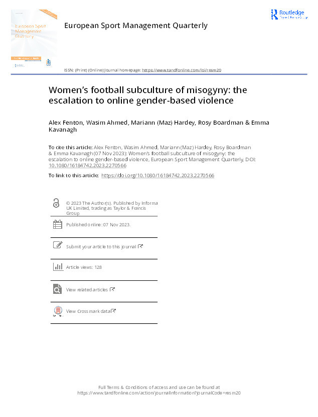 Women’s Football Subculture of Misogyny: The Escalation to Online Gender-Based Violence Thumbnail
