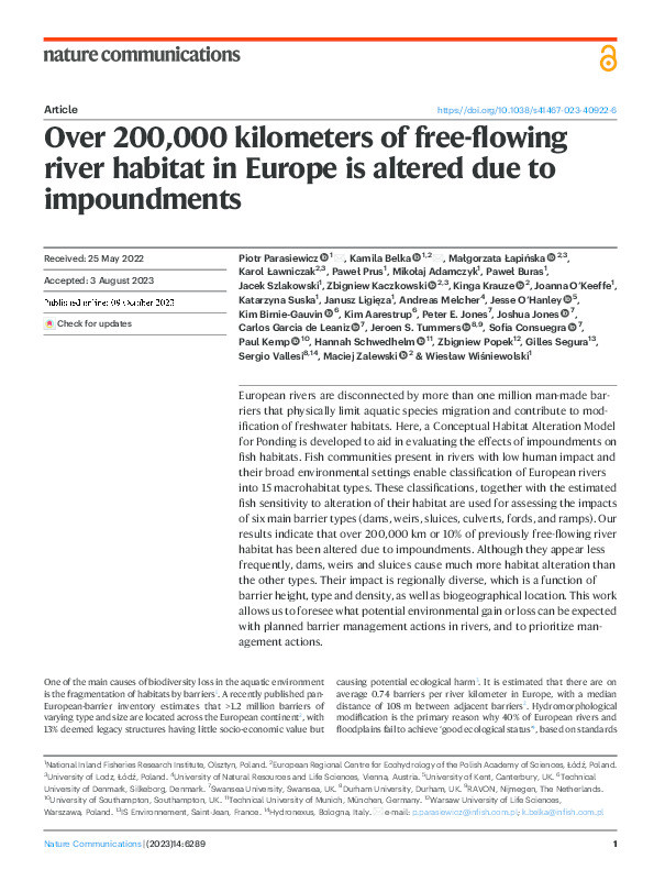 Over 200,000 kilometers of free-flowing river habitat in Europe is altered due to impoundments Thumbnail