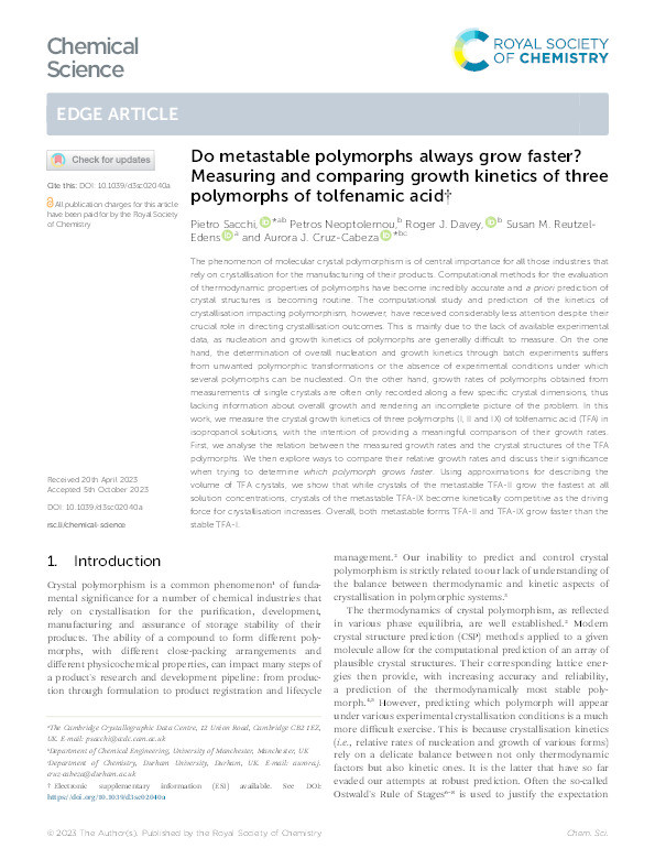 Do metastable polymorphs always grow faster? Measuring and comparing growth kinetics of three polymorphs of tolfenamic acid Thumbnail