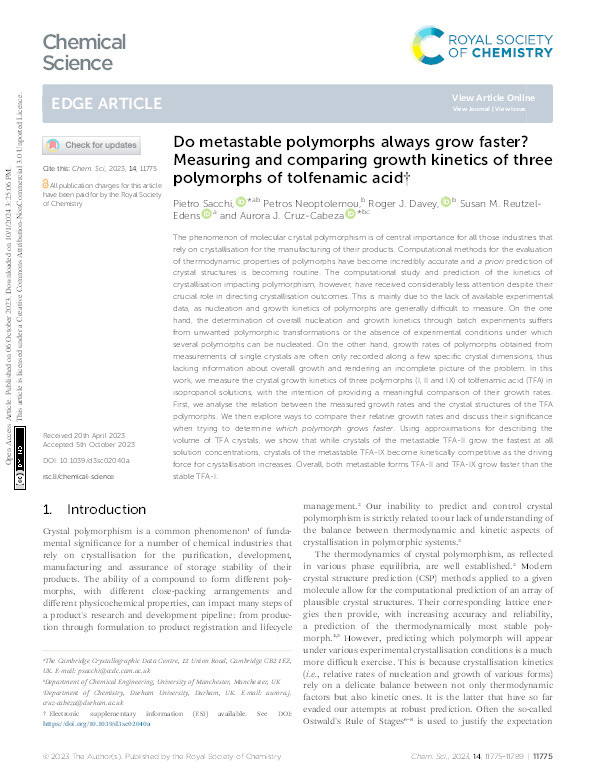 Do metastable polymorphs always grow faster? Measuring and comparing growth kinetics of three polymorphs of tolfenamic acid Thumbnail