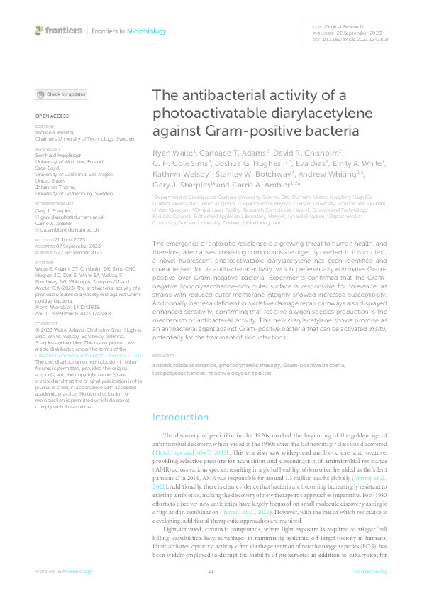 The antibacterial activity of a photoactivatable diarylacetylene against Gram-positive bacteria Thumbnail