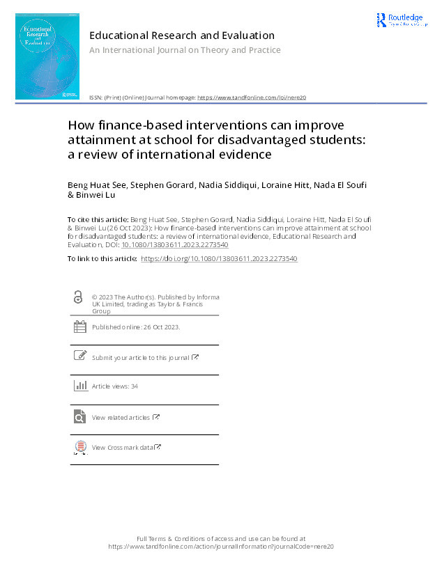 How finance-based interventions can improve attainment at school for disadvantaged students: A review of international evidence Thumbnail