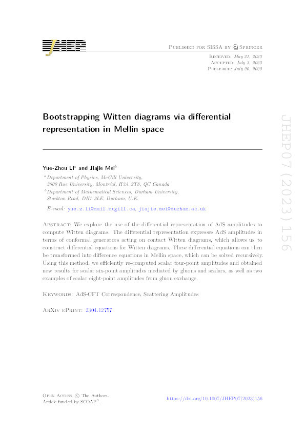 Bootstrapping Witten diagrams via differential representation in Mellin space Thumbnail