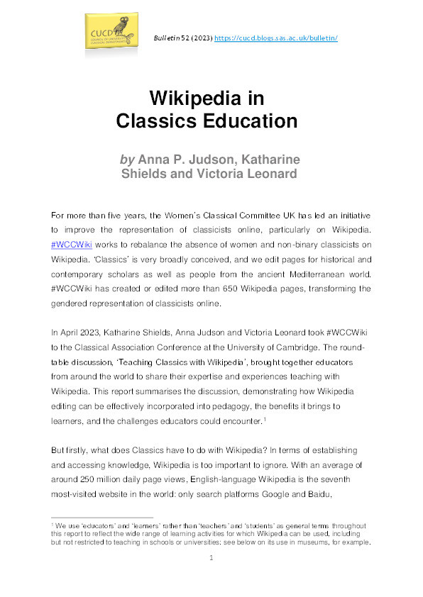 Wikipedia in Classics Education Thumbnail