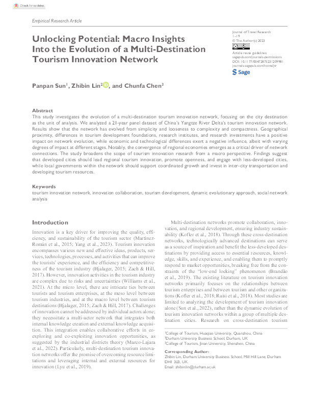 Unlocking potential: Macro insights into the evolution of a multi-destination tourism innovation network Thumbnail