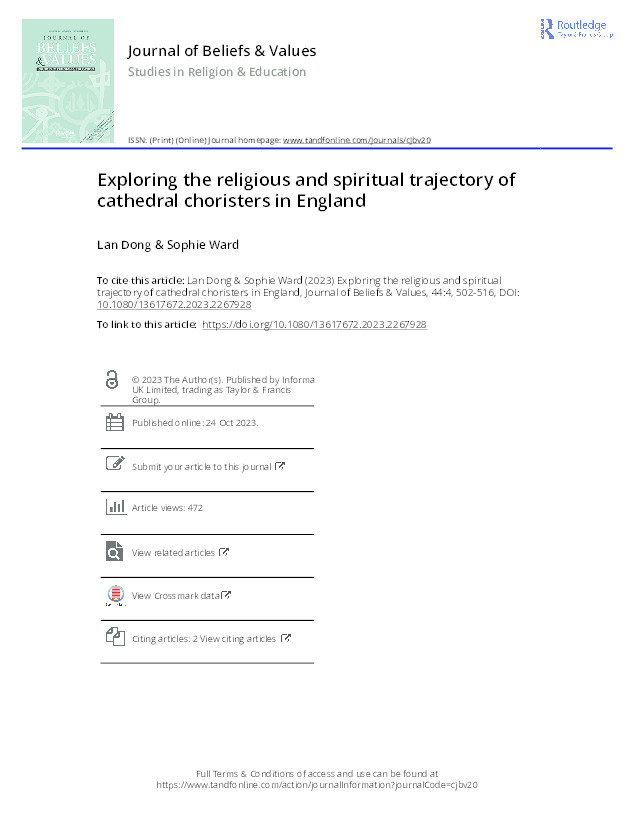 Exploring the religious and spiritual trajectory of cathedral choristers in England Thumbnail