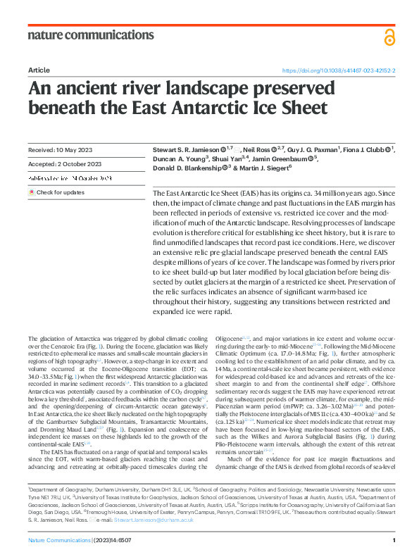 An ancient river landscape preserved beneath the East Antarctic Ice Sheet Thumbnail