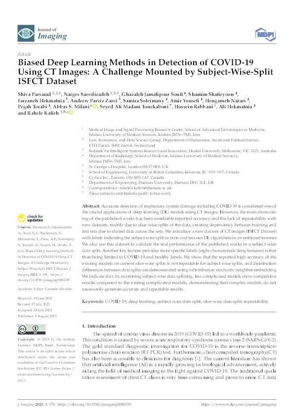 Biased Deep Learning Methods in Detection of COVID-19 Using CT Images: A Challenge Mounted by Subject-Wise-Split ISFCT Dataset Thumbnail