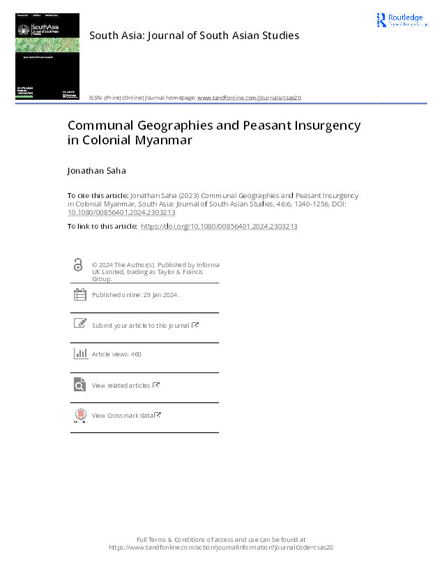 Communal Geographies and Peasant Insurgency in Colonial Myanmar Thumbnail