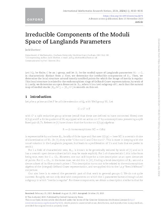 Irreducible components of the moduli space of Langlands parameters Thumbnail