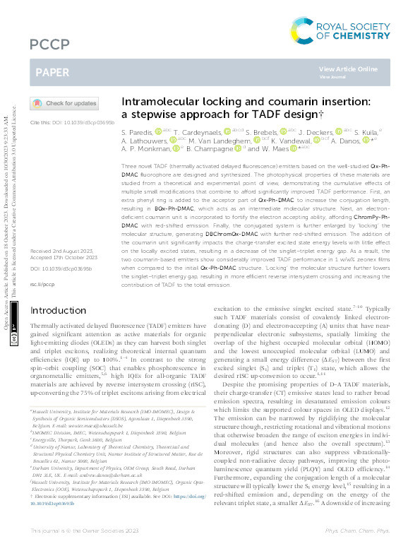 Intramolecular locking and coumarin insertion: a stepwise approach for TADF design Thumbnail