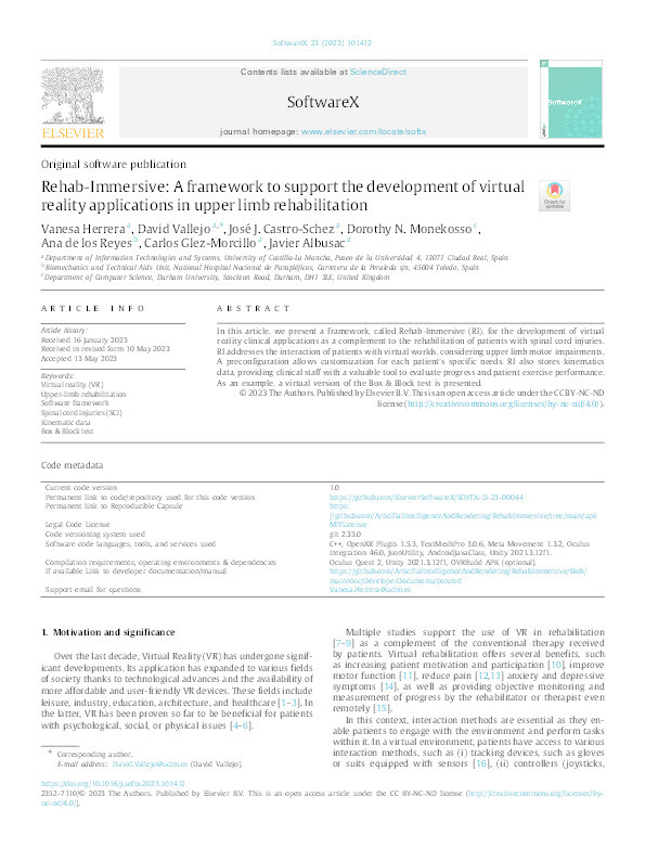Rehab-Immersive: A framework to support the development of virtual reality applications in upper limb rehabilitation Thumbnail