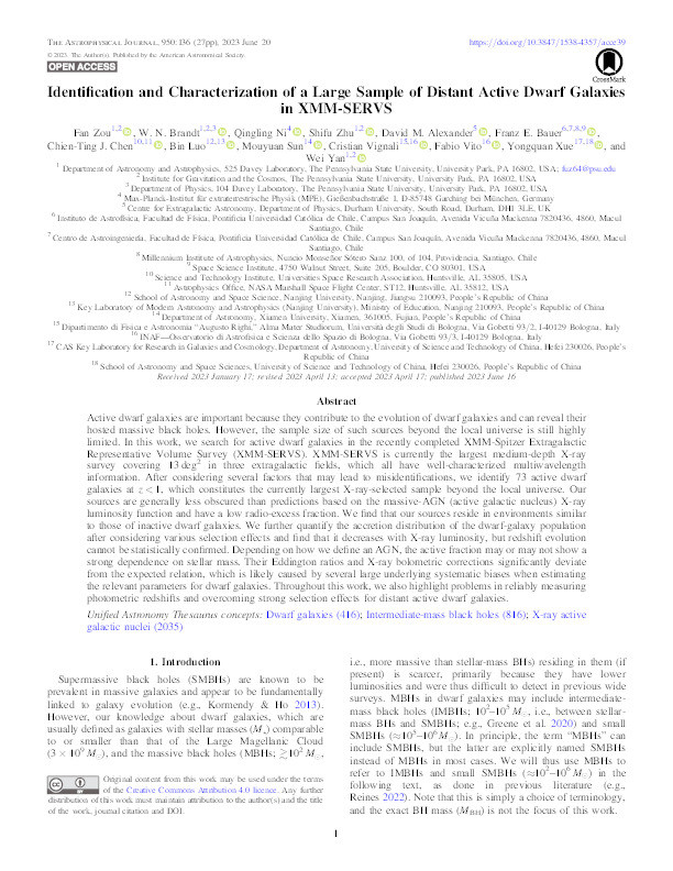 Identification and Characterization of a Large Sample of Distant Active Dwarf Galaxies in XMM-SERVS Thumbnail