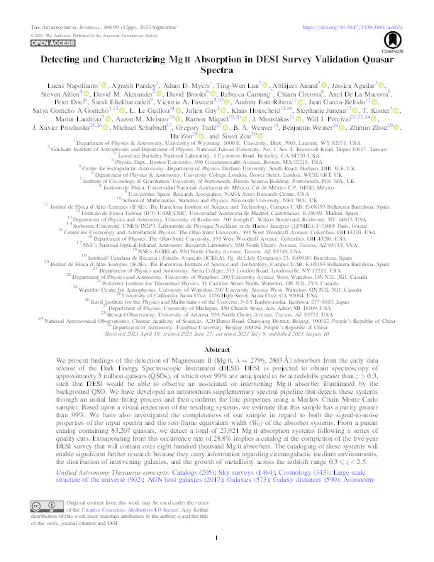 Detecting and Characterizing Mg ii Absorption in DESI Survey Validation Quasar Spectra Thumbnail