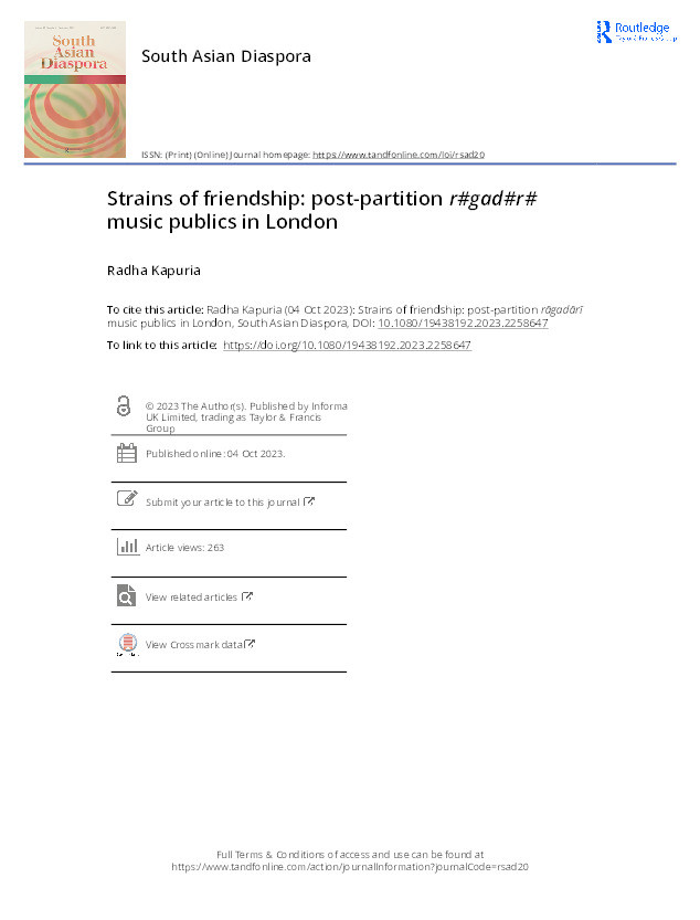 Strains of friendship: post-partition rāgadārī music publics in London Thumbnail