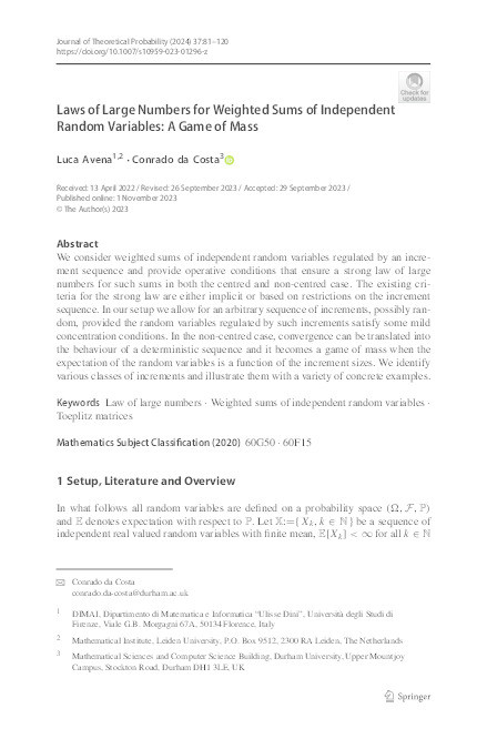 Laws of Large Numbers for Weighted Sums of Independent Random Variables: A Game of Mass Thumbnail