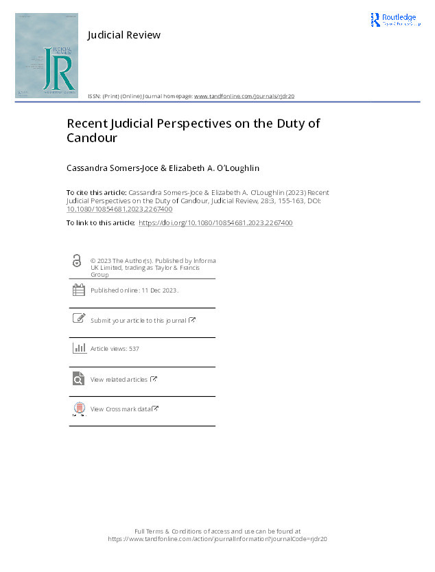 Recent Judicial Perspectives on the Duty of Candour Thumbnail