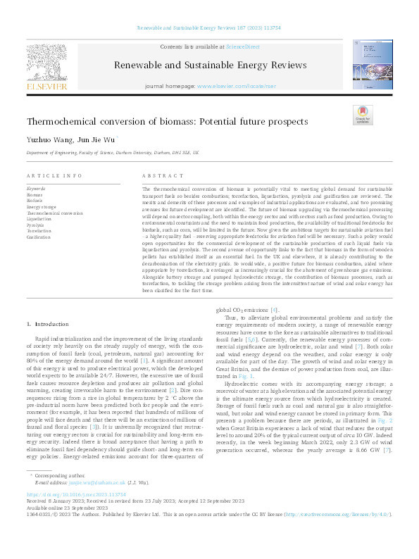 Thermochemical conversion of biomass: Potential future prospects Thumbnail