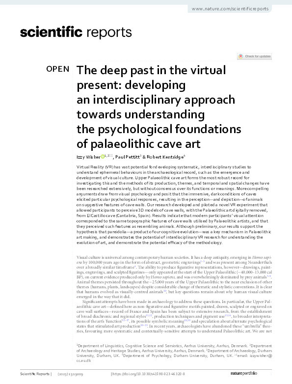 The deep past in the virtual present: developing an interdisciplinary approach towards understanding the psychological foundations of palaeolithic cave art Thumbnail