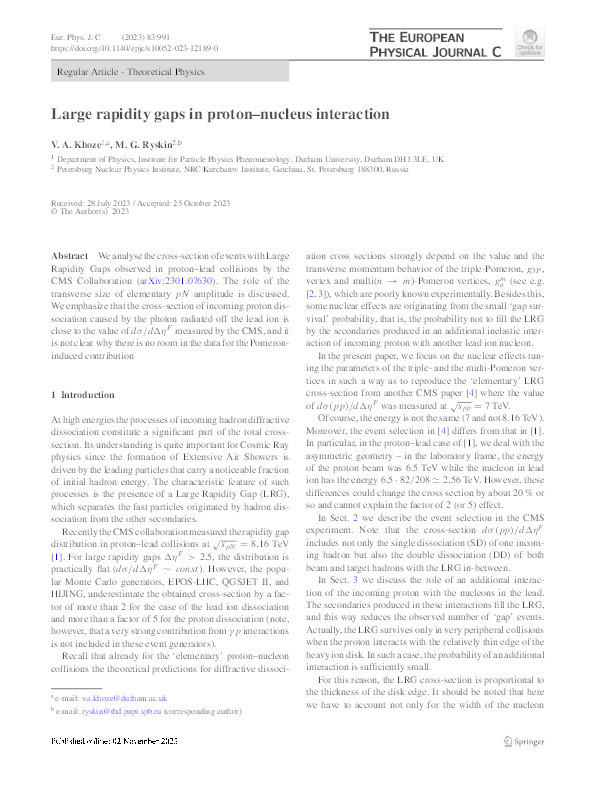 Large rapidity gaps in proton–nucleus interaction Thumbnail