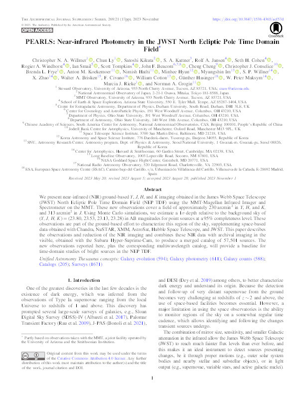 PEARLS: Near-infrared Photometry in the JWST North Ecliptic Pole Time Domain Field * * Partly based on observations taken with the MMT, a joint facility operated by the University of Arizona and the Smithsonian Institution. Thumbnail