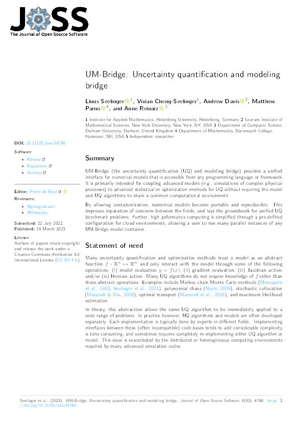 UM-Bridge: Uncertainty quantification and modeling bridge Thumbnail