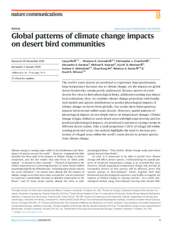 Global patterns of climate change impacts on desert bird communities Thumbnail
