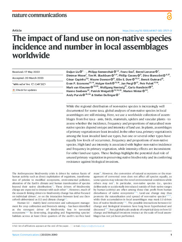 The impact of land use on non-native species incidence and number in local assemblages worldwide Thumbnail