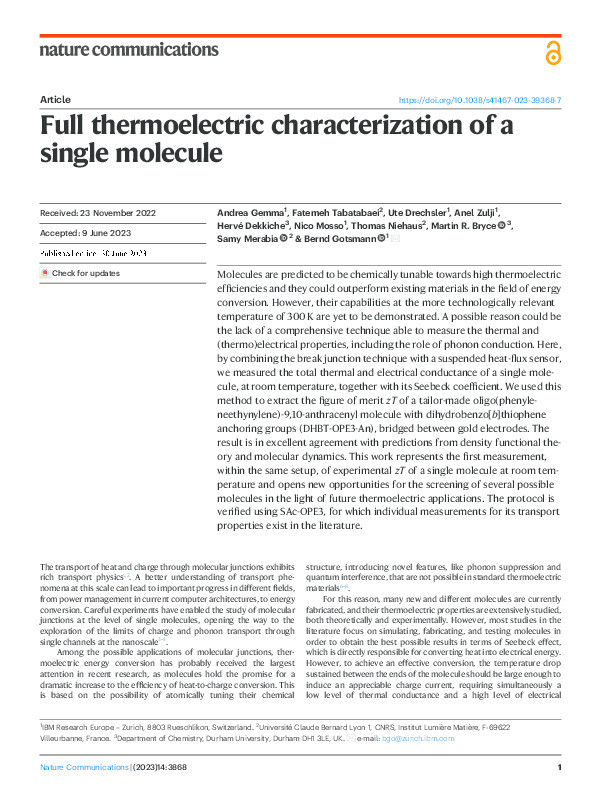 Full thermoelectric characterization of a single molecule Thumbnail