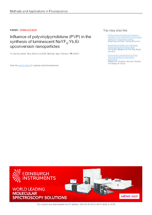 Influence of polyvinylpyrrolidone (PVP) in the synthesis of luminescent NaYF4:Yb,Er upconversion nanoparticles Thumbnail