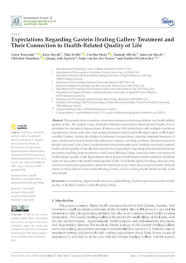 Expectations Regarding Gastein Healing Gallery Treatment and Their Connection to Health-Related Quality of Life Thumbnail
