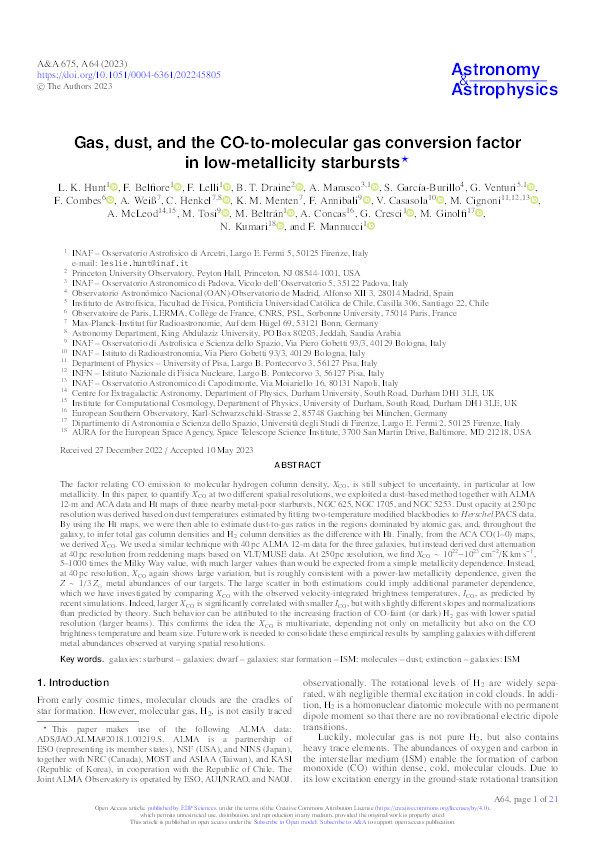 Gas, dust, and the CO-to-molecular gas conversion factor in low-metallicity starbursts Thumbnail