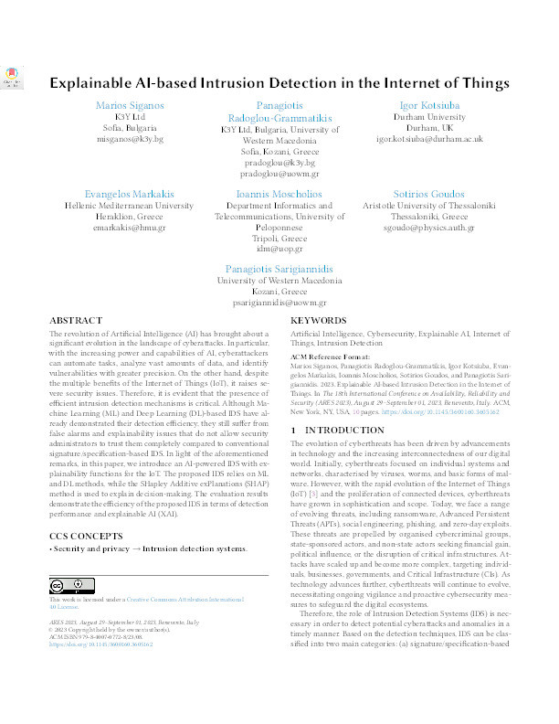 Explainable AI-based Intrusion Detection in the Internet of Things Thumbnail