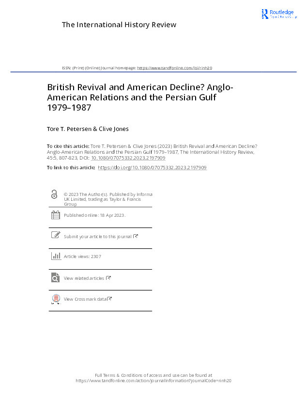 British Revival and American Decline? Anglo-American Relations and the Persian Gulf 1979–1987 Thumbnail
